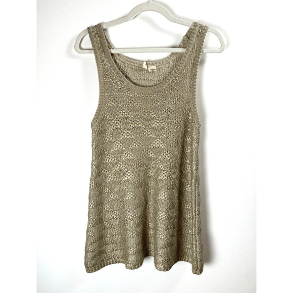 Moth Beige Chunky Knit Metallic Gold Glam Bohemian Quiet Luxury Sweater Tunic M - Picture 1 of 5
